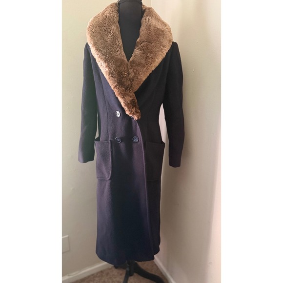 Vintage Lord &Taylor Wool Coat Vintage Brown Fur Collar Maxi Longline Prep - Picture 1 of 10